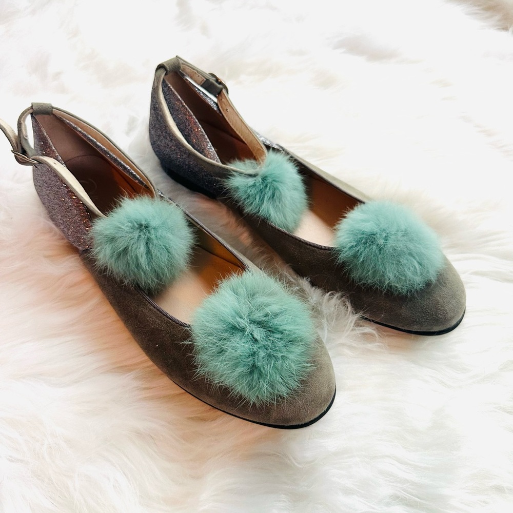 Oca Loca Ballerina Silver Aqua Flat Shoes Size 38 Made in Spain